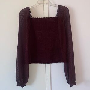 NWT Laundry by Shelli Segal SZ L Plum Square Neck Sheer Sleeve Bodycon Crop Top